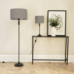 Valuelights Maggie Black Metal Candlestick Floor Lamp With Grey And Metallic Chrome Shade And Led Bulb - thumbnail 4