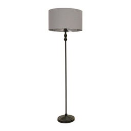 Valuelights Maggie Black Metal Candlestick Floor Lamp With Grey And Metallic Chrome Shade And Led Bulb - thumbnail 2