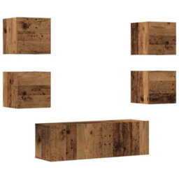 Berkfield 5 Piece Tv Cabinet Set Wall-Mounted Old Wood Engineered Wood - thumbnail 2