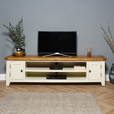 Elm Home And Garden Extra Large Tv Video Media Unit Painted Cream Wooden Oak 50Cm High X 180Cm Wide X 37Cm Deep Fully Assembled - image 1