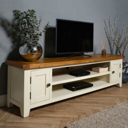 Elm Home And Garden Extra Large Tv Video Media Unit Painted Cream Wooden Oak 50Cm High X 180Cm Wide X 37Cm Deep Fully Assembled - thumbnail 3