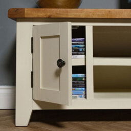 Elm Home And Garden Extra Large Tv Video Media Unit Painted Cream Wooden Oak 50Cm High X 180Cm Wide X 37Cm Deep Fully Assembled - thumbnail 4