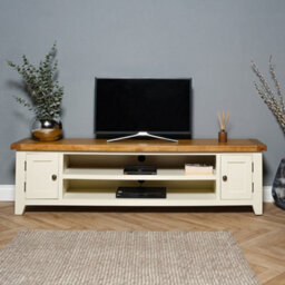 Elm Home And Garden Extra Large Tv Video Media Unit Painted Cream Wooden Oak 50Cm High X 180Cm Wide X 37Cm Deep Fully Assembled - thumbnail 1