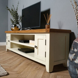 Elm Home And Garden Extra Large Tv Video Media Unit Painted Cream Wooden Oak 50Cm High X 180Cm Wide X 37Cm Deep Fully Assembled - thumbnail 7