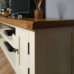 Elm Home And Garden Extra Large Tv Video Media Unit Painted Cream Wooden Oak 50Cm High X 180Cm Wide X 37Cm Deep Fully Assembled - thumbnail 6