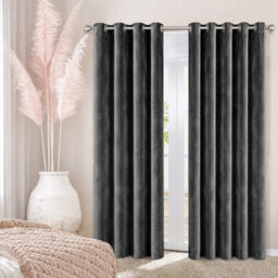Oxford Homeware Eyelet Velvet Curtains Charcoal Fully Lined Blackout Thermal Insulated Eyelet Curtains Pair (W)168Cm X (L)228Cm - thumbnail 9