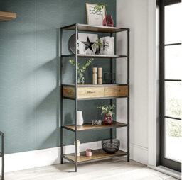 Racking Solutions Tv Stand Unit -Bookshelf With Drawers - Mid Oak Finish With Matt Black Metal Frame 1740mm H X 800mm W X 395mm D - thumbnail 1