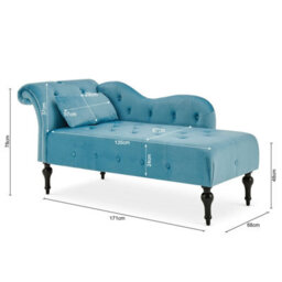 Bravich Chaise Lounge Velvet Sofa With Wooden Legs - Blue - thumbnail 7
