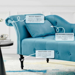 Bravich Chaise Lounge Velvet Sofa With Wooden Legs - Blue - thumbnail 6