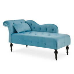 Bravich Chaise Lounge Velvet Sofa With Wooden Legs - Blue - thumbnail 2