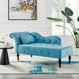 Bravich Chaise Lounge Velvet Sofa With Wooden Legs - Blue - thumbnail 1
