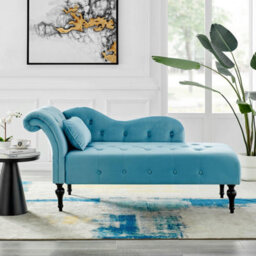 Bravich Chaise Lounge Velvet Sofa With Wooden Legs - Blue - thumbnail 9