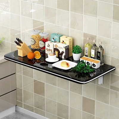 Living And Home Black Marble Folding Wall-Mounted Flip Table 60Cm W X 40Cm D - image 1