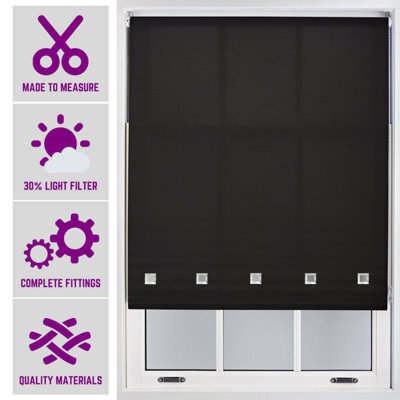 Black Daylight Roller Blind With Chrome Square Eyelets Free Cut Service By Furnished - (W)60Cm X (L)165Cm - image 1