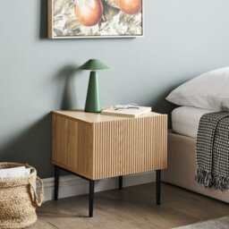 Wyld And Coco Novahome Bedside Table Natural Ash Veneer 1 Drawer Ribbed Front Modern - thumbnail 2