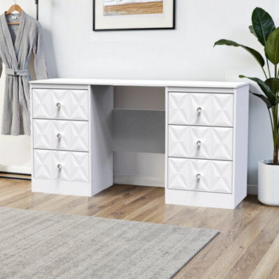 Genoa Ready Assembled Matt White 6 Drawer Non-Extendable Dressing Table (H)785mm (W)1248mm (D)390mm - image 1