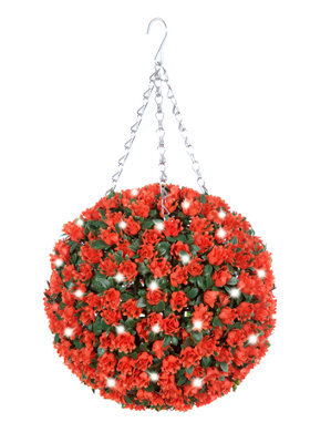 Best Artificial Pre-Lit Outdoor 28Cm Orange Rose Hanging Plastic Flower Topiary Ball - image 1
