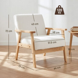 Homcom Accent Chair With Wood Frame Wide Seat Sherpa Fleece Armchair Cream - thumbnail 3