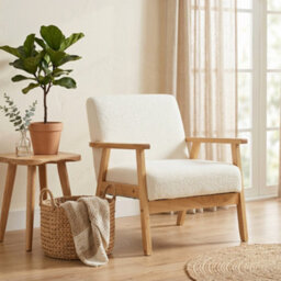 Homcom Accent Chair With Wood Frame Wide Seat Sherpa Fleece Armchair Cream - thumbnail 8