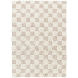 Livabliss Urban Shaggy-Modern Cream Beige Checkered Soft Plush Pile Living Bedroom Rug 200 X 290 Cm Easy Care, Non Shedding - thumbnail 1