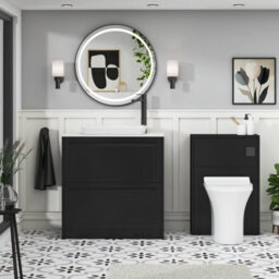 Royal Bathrooms Royal Bathroom Elmore 800mm Matt Nocturne Black Freestanding Bathroom Vanity Unit 2 Drawer Plain White Worktop With Qubix Basin - thumbnail 5