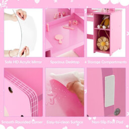 Costway Kids Vanity Table And Chair Set Princess Makeup Vanity Set W/ Tri-Folding Mirror - thumbnail 9