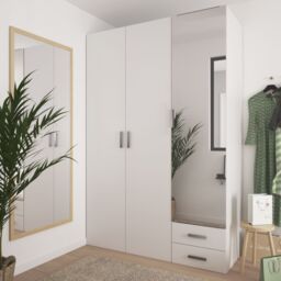 GoodHome Atomia Freestanding Matt White Chipboard Mirrored Triple 2 Drawer Wardrobe (H)2250mm (W)1000mm (D)580mm - thumbnail 5