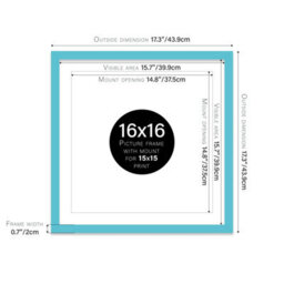 "16X16"" Turquoise Picture Frame - 16X16"" Square Frame With 15X15"" Mount For 16X16""/15X15"" Pictures Moderrn Style Thin Edge, 1 Pack" - thumbnail 2