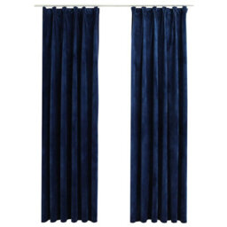 Berkfield Blackout Curtains 2 Pcs With Hooks Velvet Dark Blue 140X245 Cm - thumbnail 2