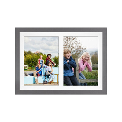 AK Frames 20X14 Dark Grey Modern Multi Photo Frame With White Mount - Holds 2 Apertures (2X) A4 Photos - image 1