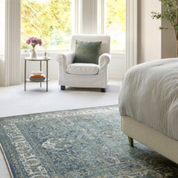 Loomed Traditional Vintage Cotton Chenille Rug Green Beige Machine Washable 160Cm X 230Cm - thumbnail 4