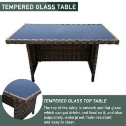 6 Piece Rattan Garden Furniture Set With Tempered Glass Top Table, Padded Sofa, Armchair, Stools - Gray - thumbnail 6