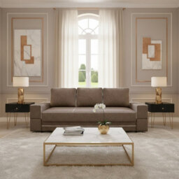 Samanta A Living Room Sofa Bed With Dl Mechanism Storage Compartment Wooden Frame Loose Cushions 251X103X94Cm Brown - thumbnail 2