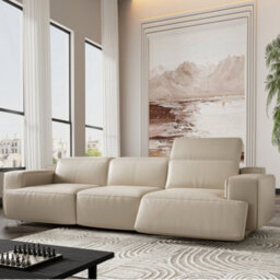 Valencia Valentina Leather Three Seats Recliner Sofa Beige Nappa 11000 Leather Kiln Dried Wood Adjustable Headrest - thumbnail 4