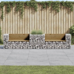 Berkfield Rustic Garden Bench With Gabion Basket Impregnated Wood Pine - thumbnail 2