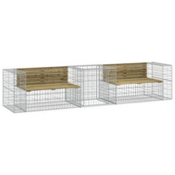 Berkfield Rustic Garden Bench With Gabion Basket Impregnated Wood Pine - thumbnail 1