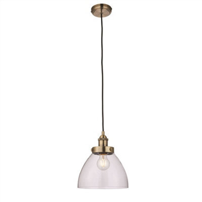 Luminosa Lighting Luminosa Hansen 1 Light Pendant Glass, Antique Brass Plate, E27