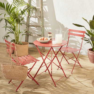 Sweeek. Folding Metal Bistro Garden Table Diam.60 X 70Cm 2 Chairs Emilia Terracotta 60X60X71 Cm - image 1