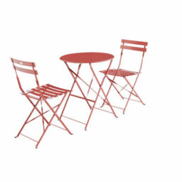 Sweeek. Folding Metal Bistro Garden Table Diam.60 X 70Cm 2 Chairs Emilia Terracotta 60X60X71 Cm - thumbnail 8
