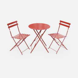 Sweeek. Folding Metal Bistro Garden Table Diam.60 X 70Cm 2 Chairs Emilia Terracotta 60X60X71 Cm - thumbnail 2