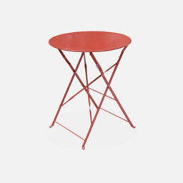Sweeek. Folding Metal Bistro Garden Table Diam.60 X 70Cm 2 Chairs Emilia Terracotta 60X60X71 Cm - thumbnail 3