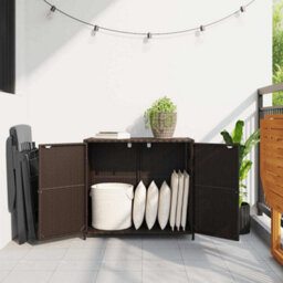 Walplus Garden Storage Cabinet Brown 83X45X76 Cm Poly Rattan - thumbnail 1