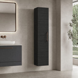 Balterley Bramshall Modern Bathroom 1 Soft Close Door Wall Hung Tall Storage Unit, Woodgrain Black With Copper Handle, 300 mm - thumbnail 4