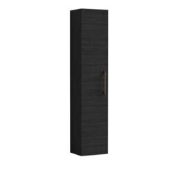 Balterley Bramshall Modern Bathroom 1 Soft Close Door Wall Hung Tall Storage Unit, Woodgrain Black With Copper Handle, 300 mm - thumbnail 1