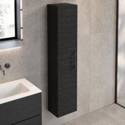 Balterley Bramshall Modern Bathroom 1 Soft Close Door Wall Hung Tall Storage Unit, Woodgrain Black With Copper Handle, 300 mm - thumbnail 3