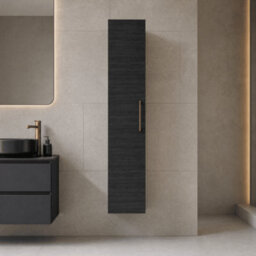 Balterley Bramshall Modern Bathroom 1 Soft Close Door Wall Hung Tall Storage Unit, Woodgrain Black With Copper Handle, 300 mm - thumbnail 2