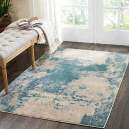 Ivory/teal Modern Abstract Luxurious Easy To Clean Rug For Living Room And Bedroom-117Cm X 178Cm - thumbnail 1