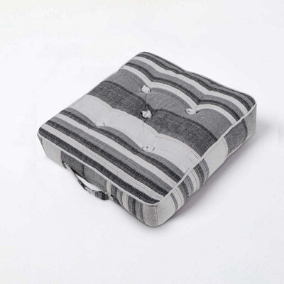 Homescapes Morocco Striped Cotton Floor Cushion Grey - image 1