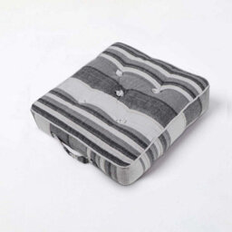 Homescapes Morocco Striped Cotton Floor Cushion Grey - thumbnail 1