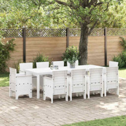 Berkfield Garden Dining Set 11 Pcs White Polt Rattan - thumbnail 1